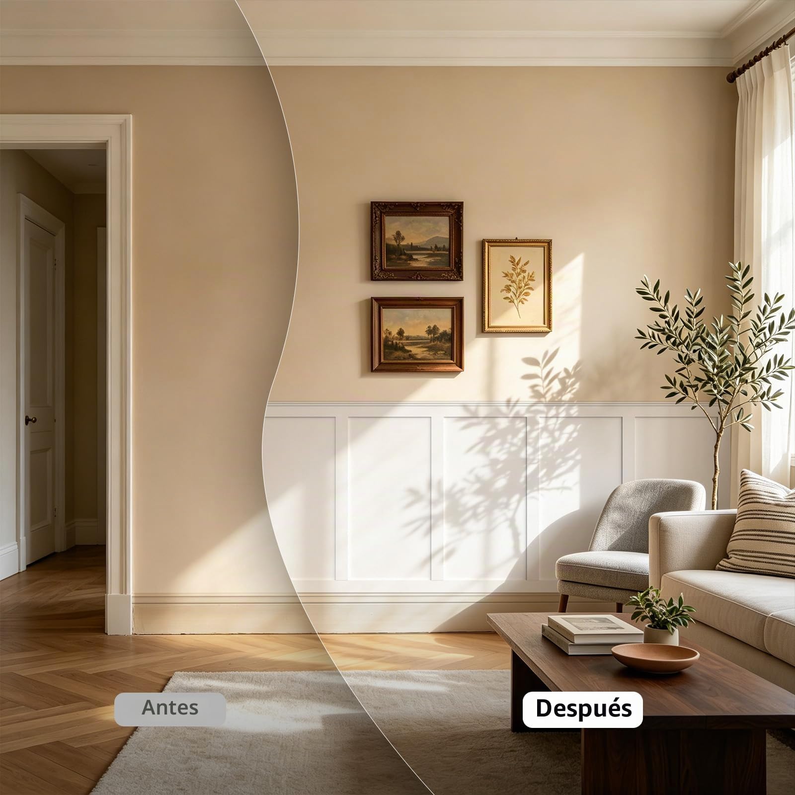 WADILE Kit de Paneles de Pared Board and Batten, Revestimiento de Pared Pintable de PS con 12 Molduras y 3 Perfiles Decorativos, para Salón, Dormitorio y Pasillo