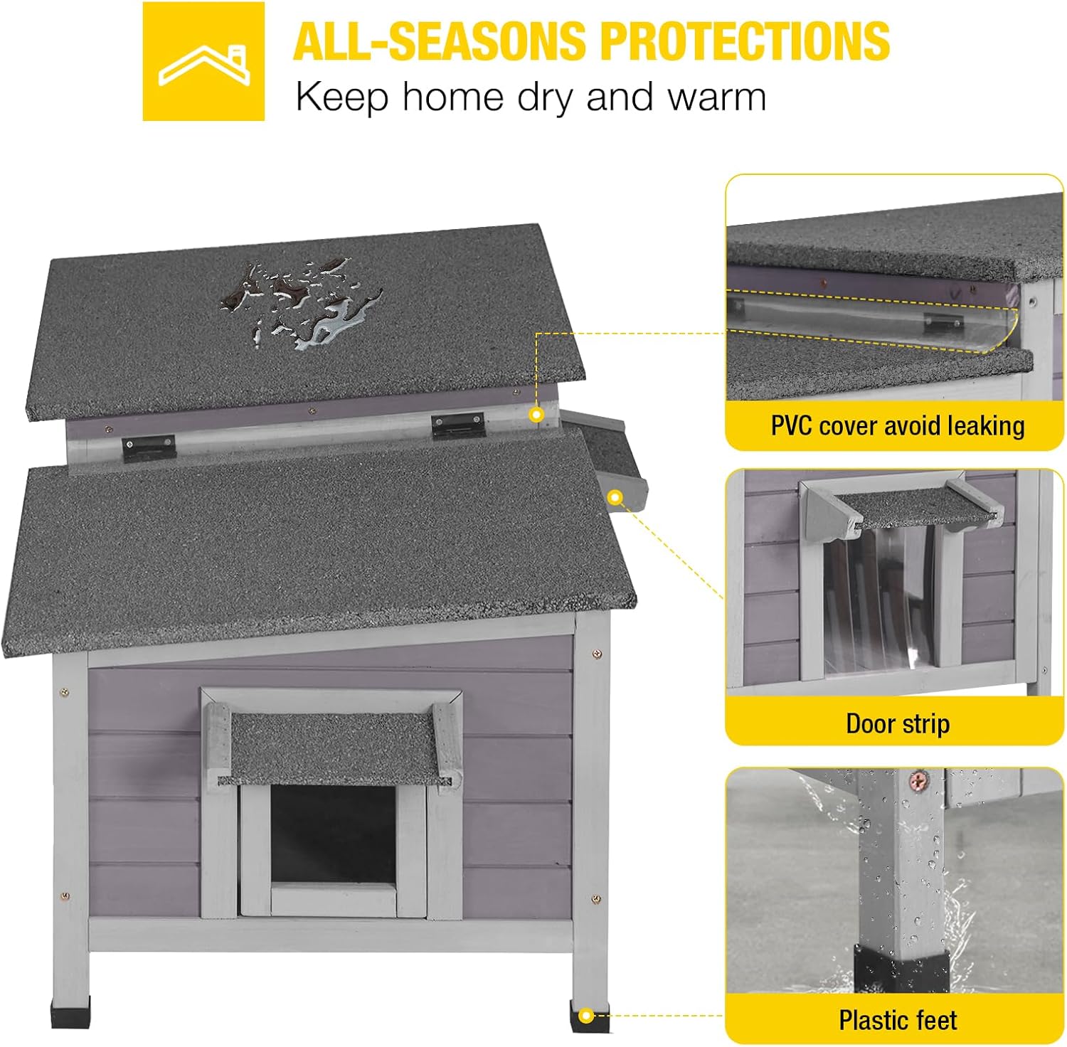 Aivituvin Cat House Outdoor Feral Cat Shelter Weatherproof Cat Condo for Winter Double Rooms Kitty Cage