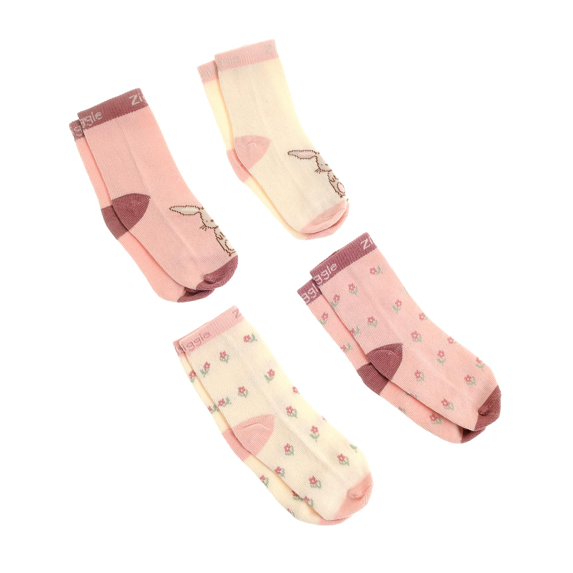 Ziggle Bunnies - Baby Socks Set - Cotton Rich Socks For Newborn Baby Gifts - 0-6 Months - Cute Baby Clothes - Anti-Slip Sole - Set Of 4