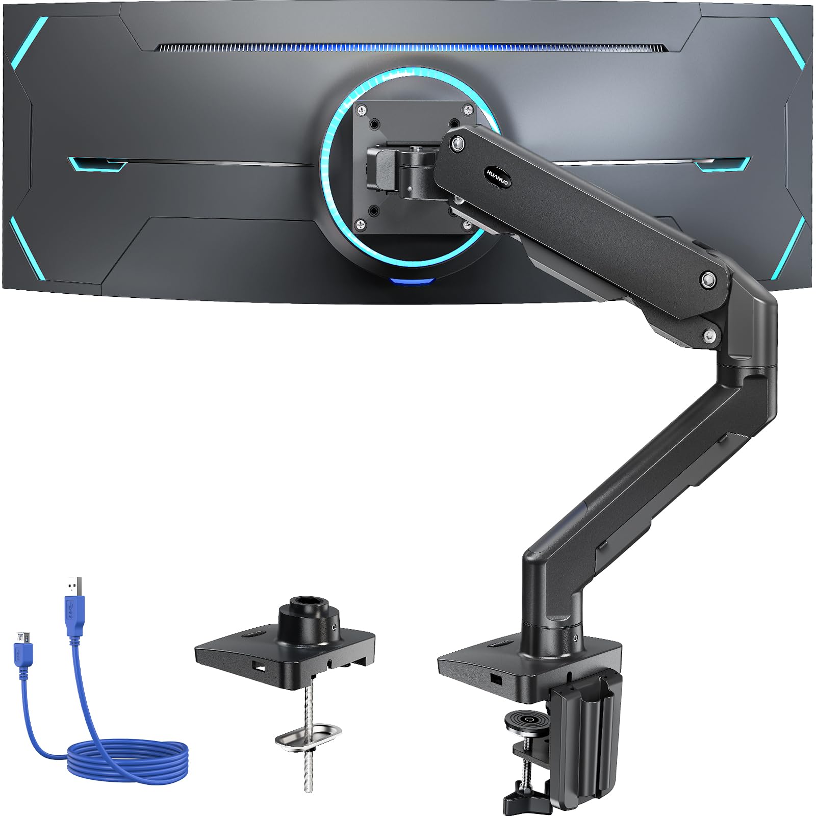 HUANUO Heavy Duty Monitor Arm for 13 to 49 inch Screens up to 35 lbs, Aluminum Ultrawide Screen Arm for Samsung Odyssey G9 and More, Fully Adjustable Monitor Stand for Desk, VESA 75mm or 100mm, Black