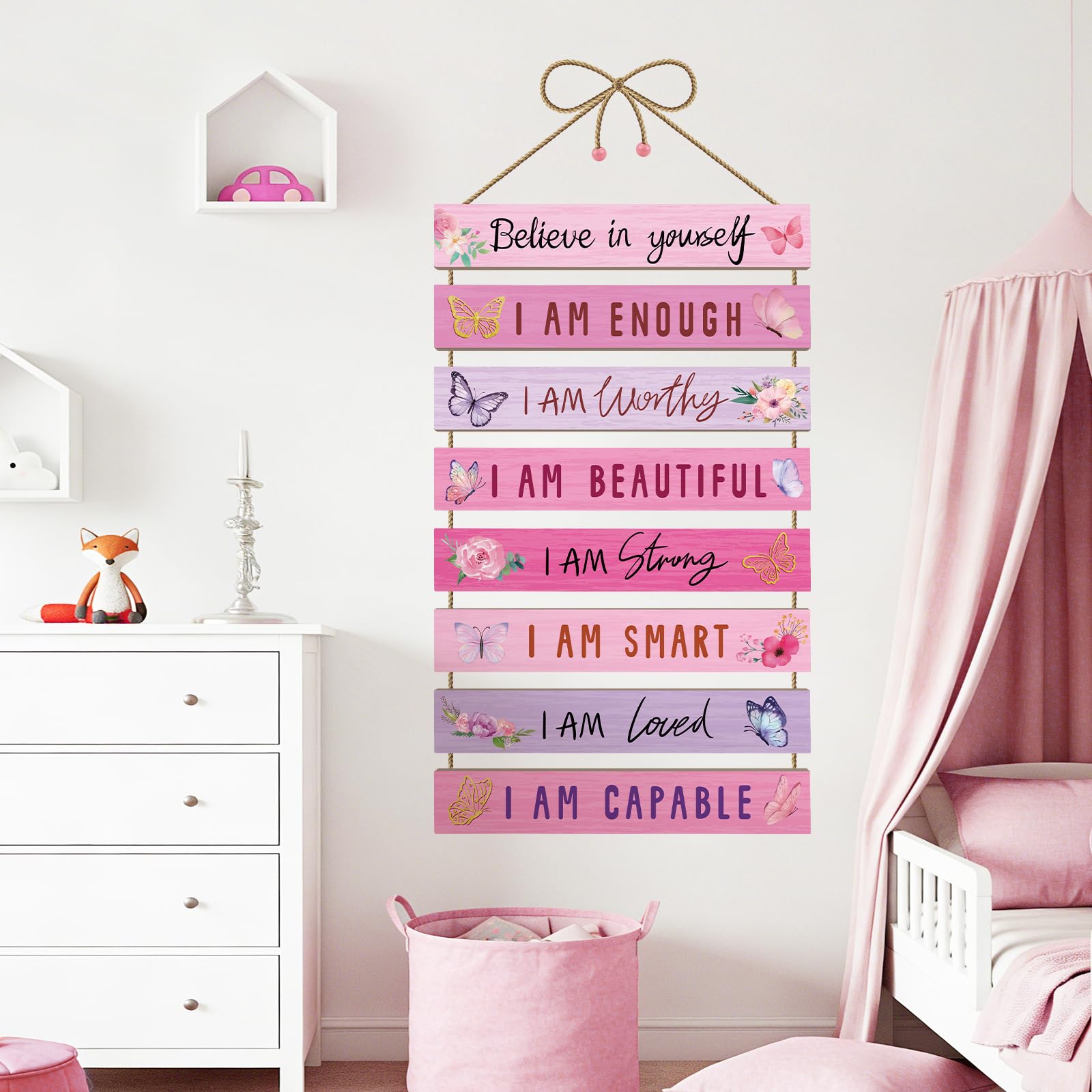 SHUCHING Pink Inspiration Quotes Wall Stickers, Positive Saying Wall Decals for Girls, Removable Vinyl Wall Decorations for Kids Bedroom Playroom Door