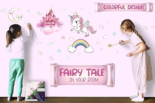 Miniatura 5 de Estrellas que brillan en la oscuridad, juegos de unicornio brillantes con luna de castillo y calcomanías de pared de arco iris para habitación de
