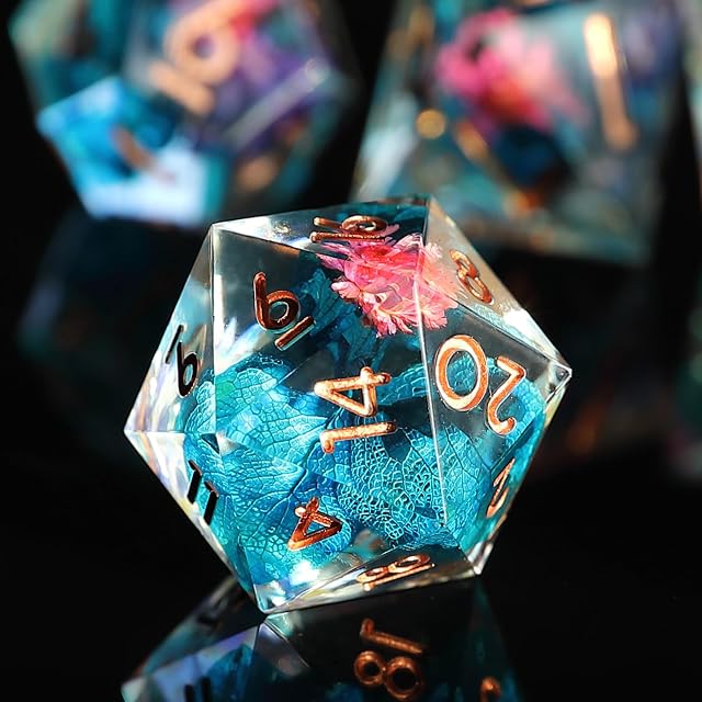 Foto 2 de 7 de Flor DND Dados de rol Juego Dado Poliédrico y de rol Borde Afilado de Resina Dado D&D 7 Piezas para Mazmorras…