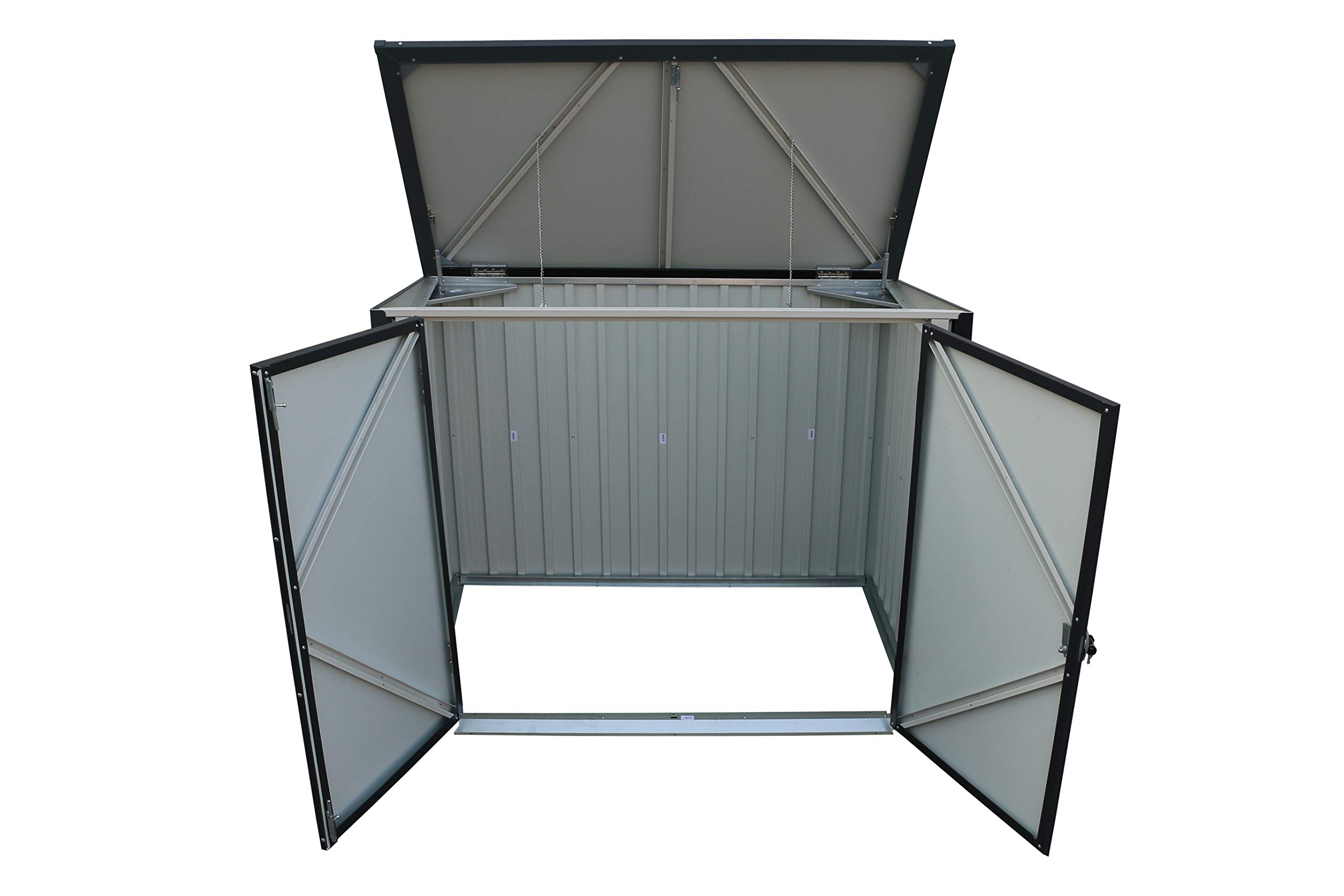 Duramax Mülltonnenbox für 2, Unterstand für 2 Mülltonnen mit Öffnung von oben und abschließbaren Doppeltüren, Lagerunterstand aus Metall, Verstecke für rollende Mülltonnen, Anthrazit
