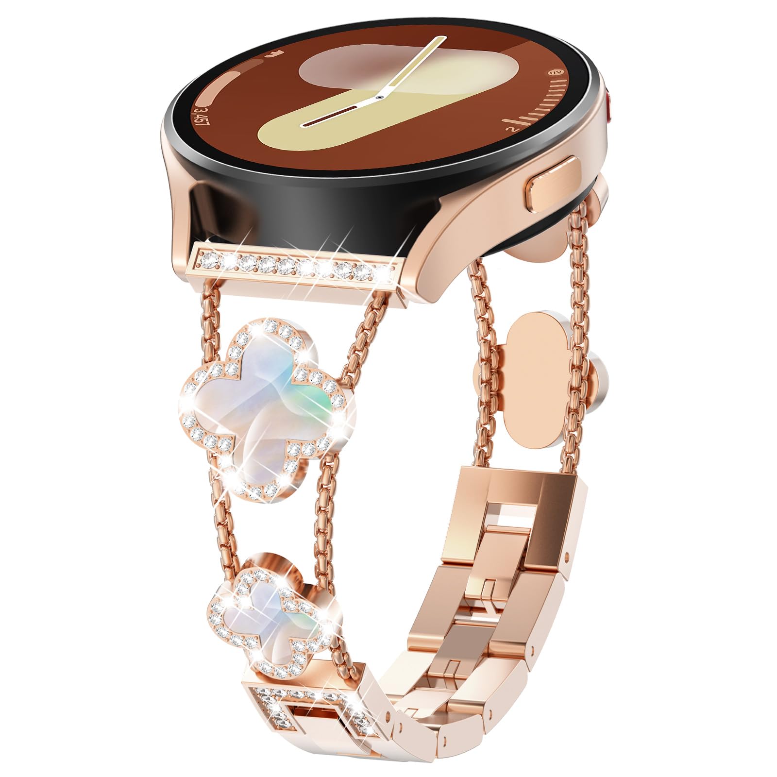 WINGLE Bling Band for Samsung Galaxy Watch 7 6 5 4 FE Band 40mm 44mm Women Watch 5 Pro 45mm, Four Leaf Clover 20mm Bands for Active 2/Watch 6/4 Classic 47mm 43mm 46mm 42mm/Watch 3 41mm Rose Gold