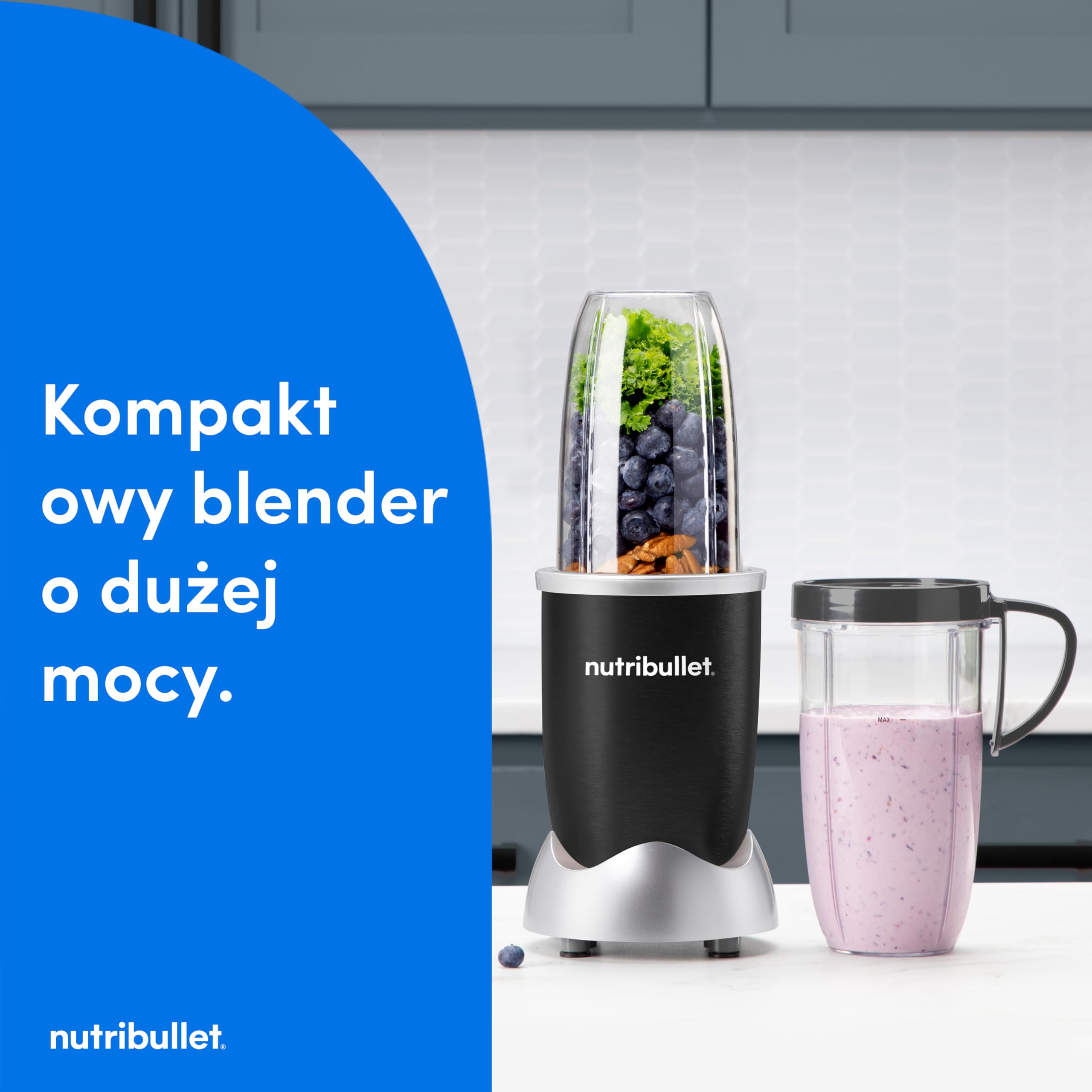 nutribullet Original 600, blender elektryczny, rozdrabniacz, smoothie maker, blender wielofunkcyjny, moc 600 W, Czarny, NB603B