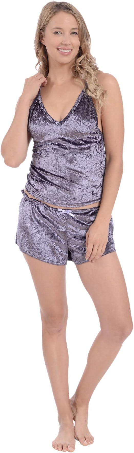 Cozy Loungewear Women's Lightweight Velvelt Tank Top and Shorts Pajama Set (Grey Ridge, S)