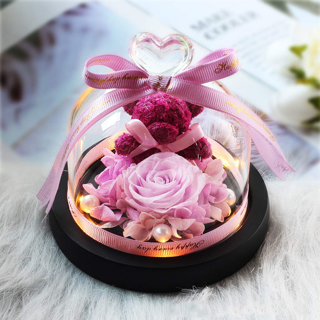 KAII Fleur Rose Eternelle sous Cloche, La Belle et La Bete avec des