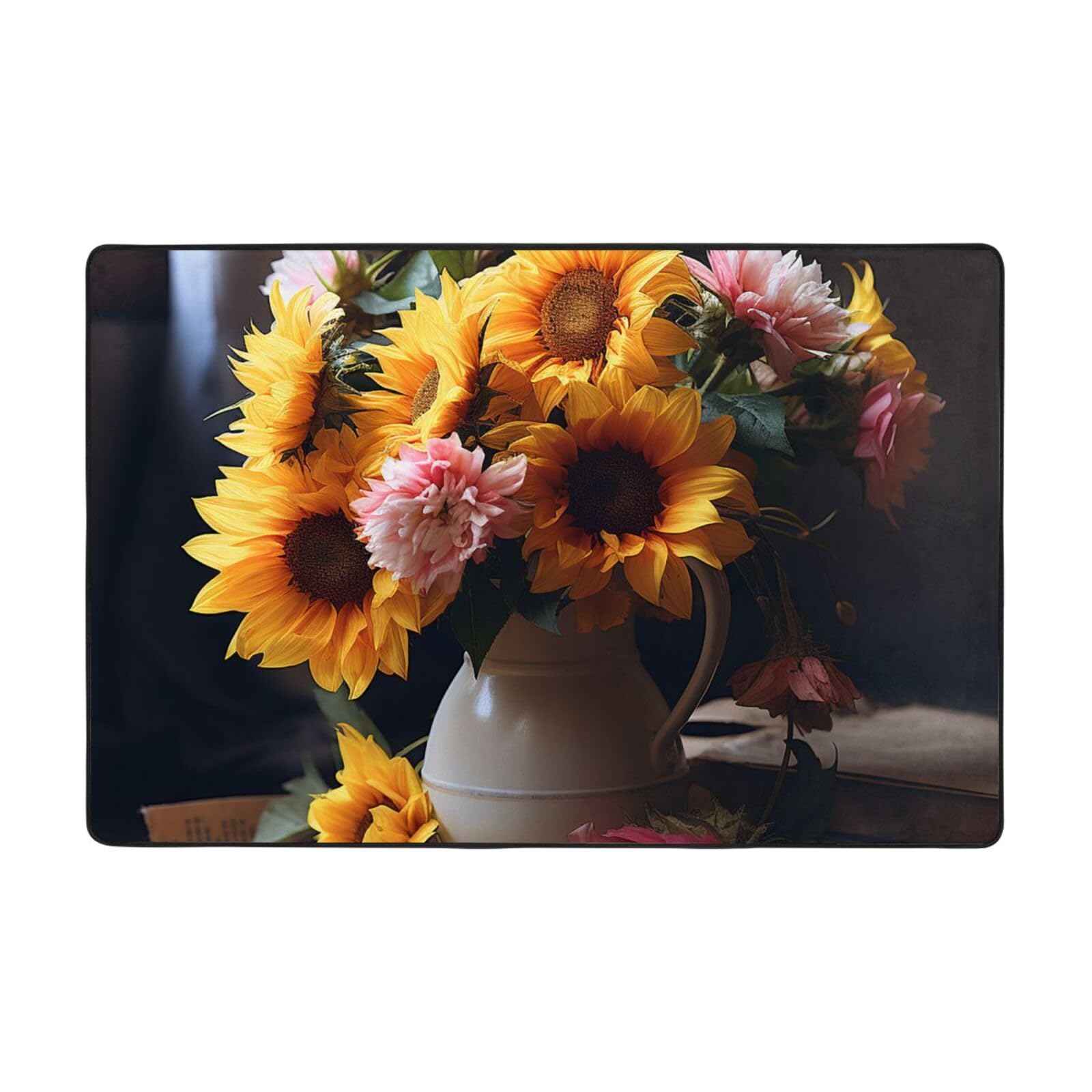 Tapis d'entrée lavable et antidérapant avec motif floral d'été style ferme authentique