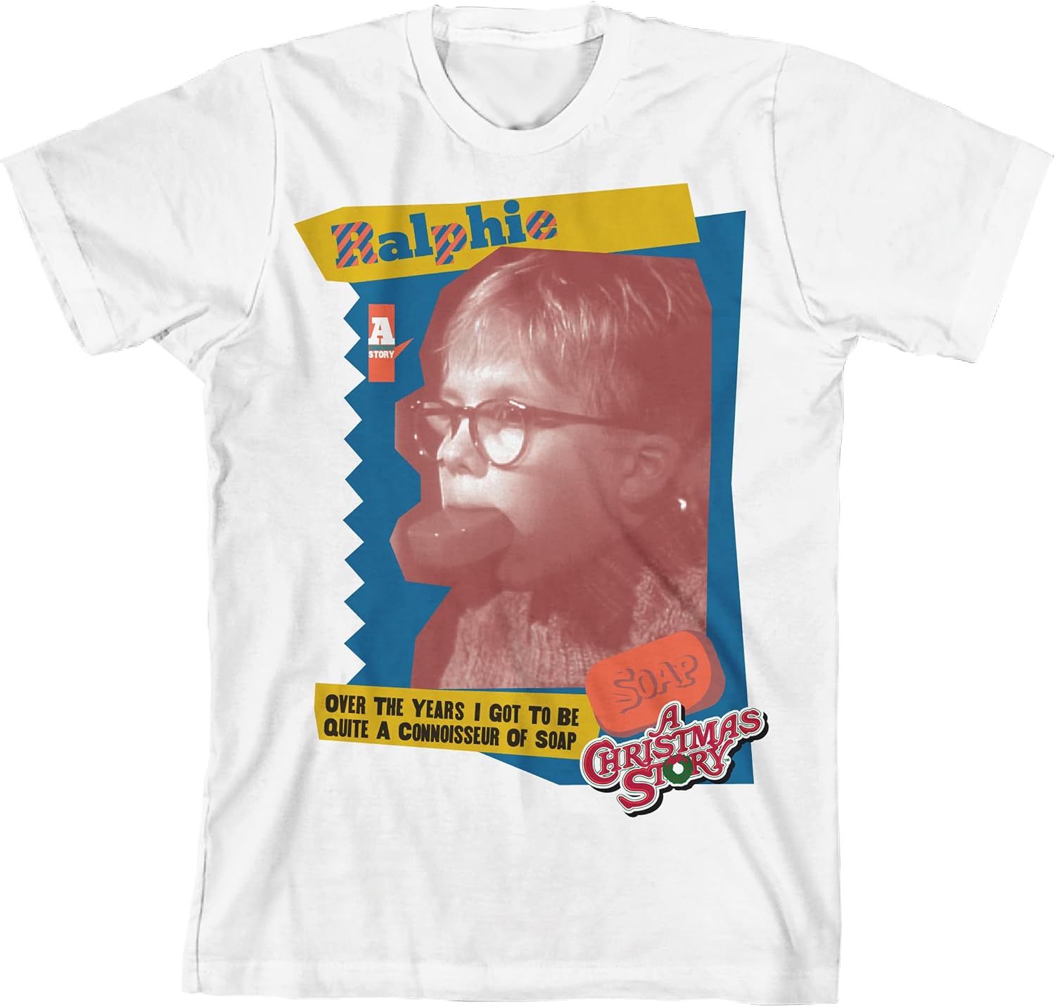 A Christmas Story Ralphie Biting Soap Poster Art Crew Neck Short Sleeve Boy's White T-Shirt