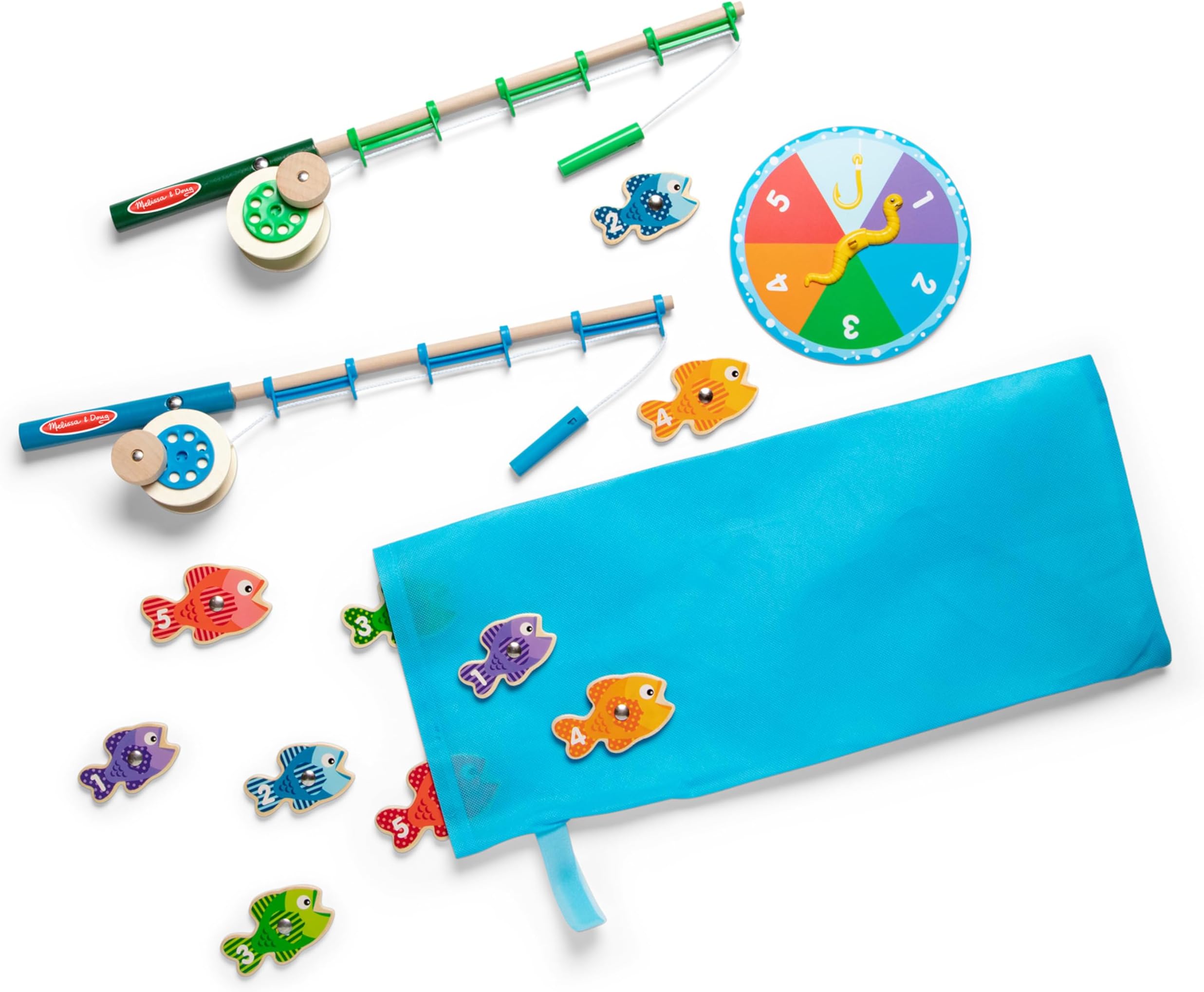 Melissa & Doug Catch & Count Fishing Game – Wooden Magnetic Fish Toy with 2 Rods, Spinner and Storage Box – Educational Number Matching and Counting Game for Kids – Ages 3 and Up | MD5149
