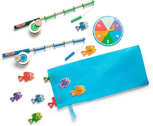 Melissa & Doug Juego de pesca de madera para atrapar y contar con 2 varillas magnéticas