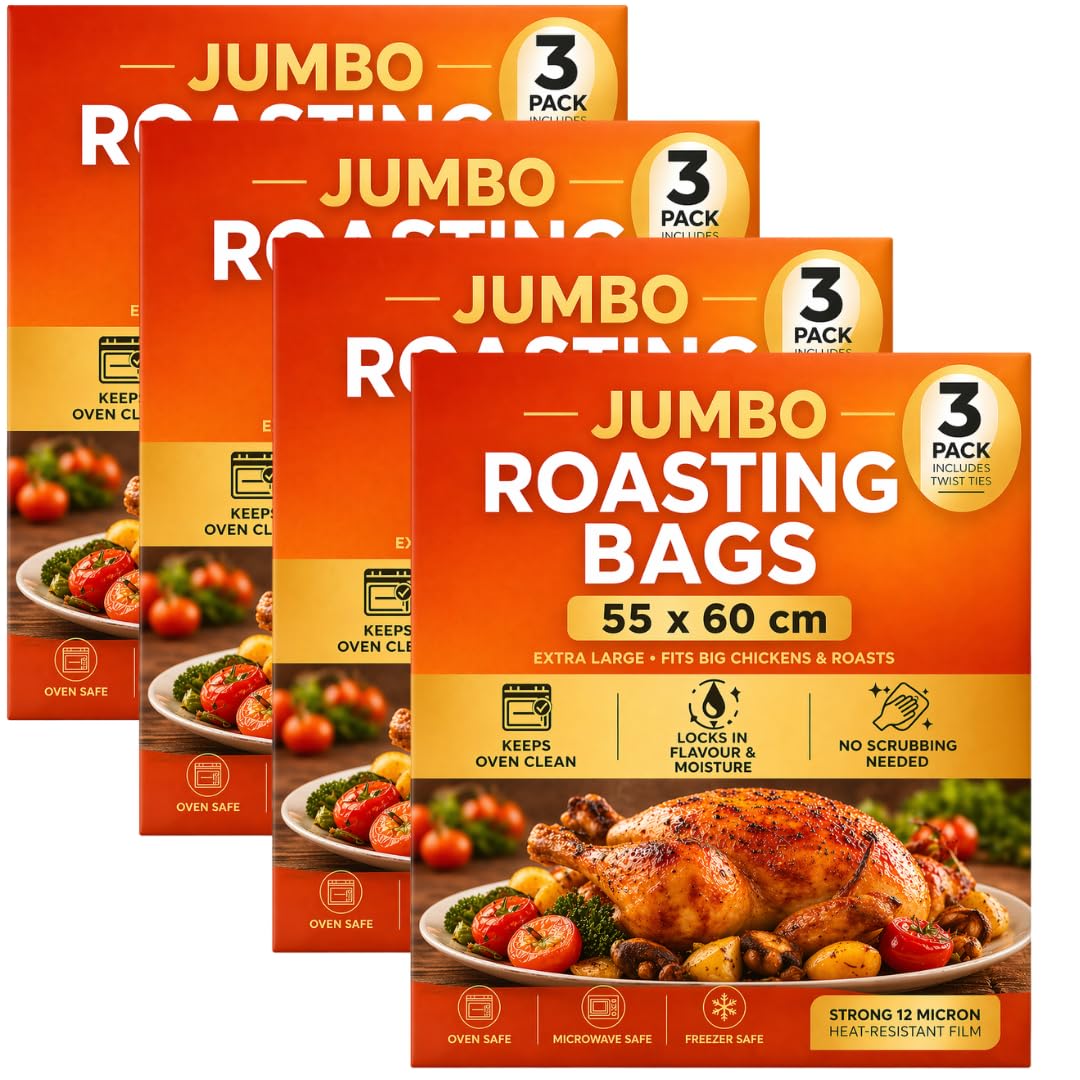 Lnd Gifts Transparent Extra Large Turkey Roasting Bags: 12 Jumbo Roasting Bags For Oven, 55Cm X 60Cm, Easy Roast - Large Turkey Bags With Ties For Oven, Microwave And Freezer Use.
