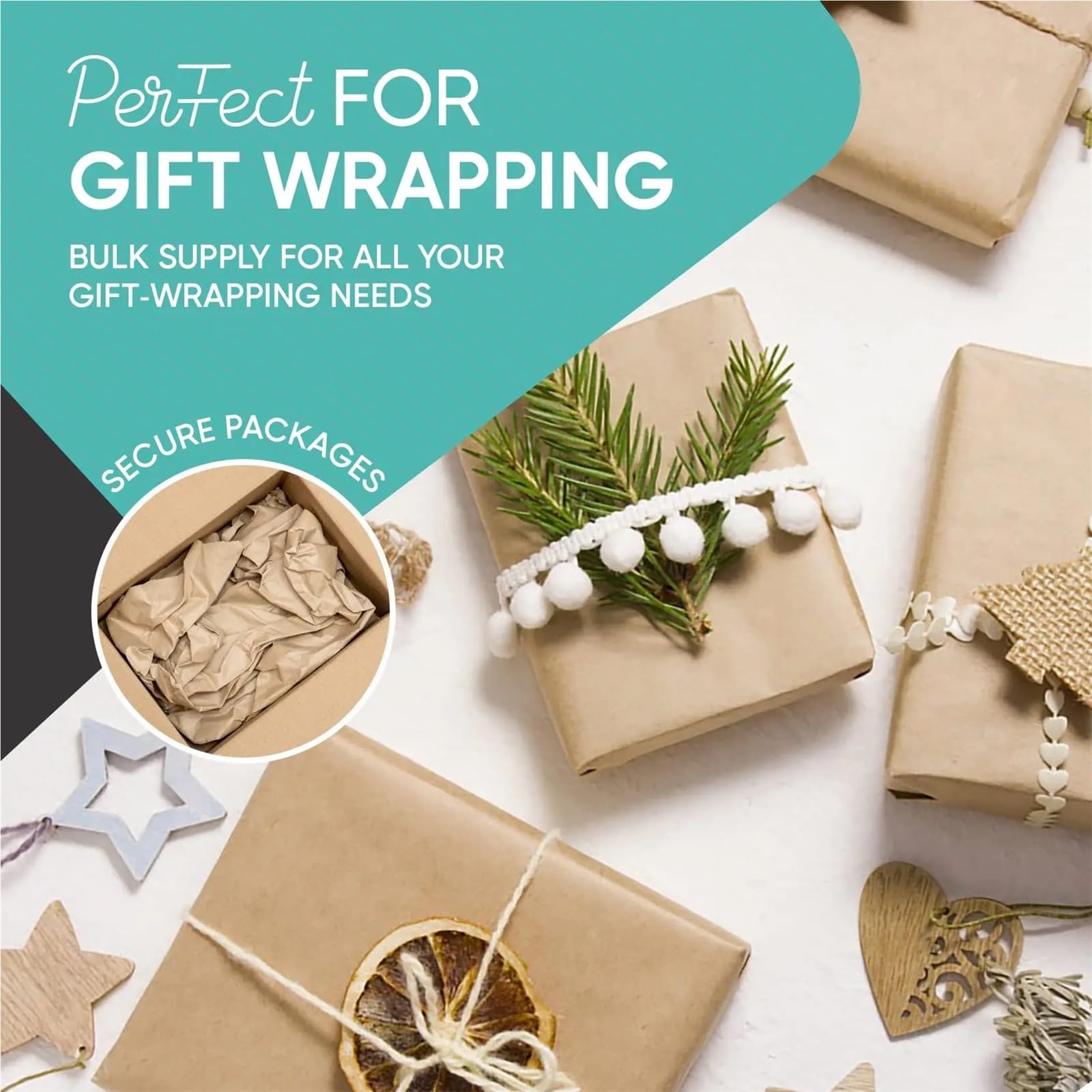 Hojas De Papel De Regalo Rollo de papel Kraft for envolver manualidades | Arte Embalaje Transporte Protección del suelo(Brown50cmx10m)