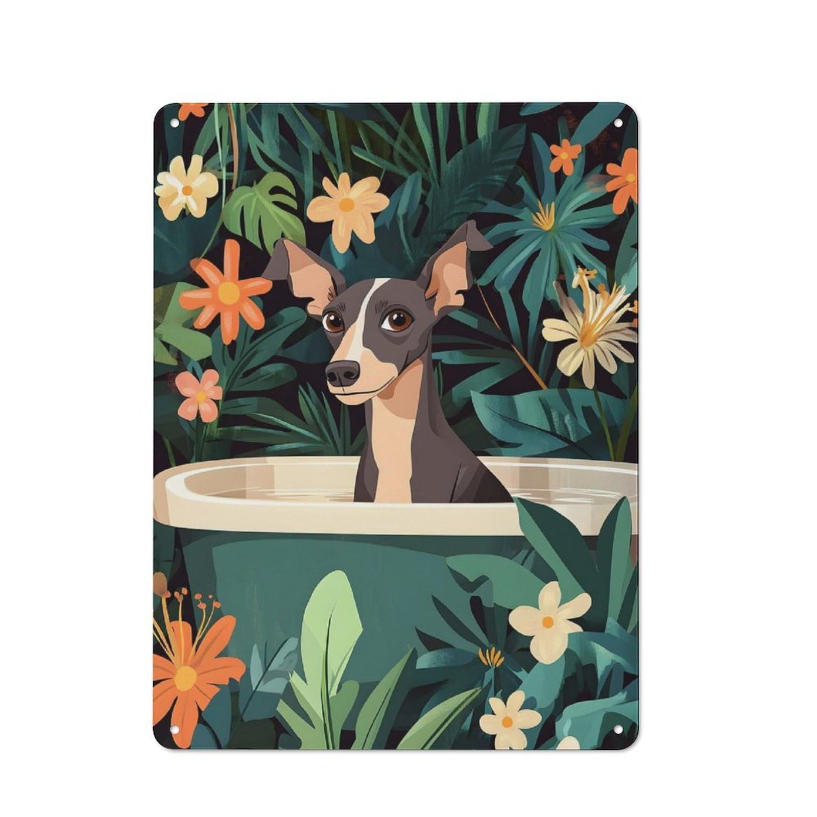 Junmoney Greyhound Dog In A Bathtub Tin Wall Plaque 40X30cm With For Workshop Wall, Suited To Makers And Diy Enthusiasts