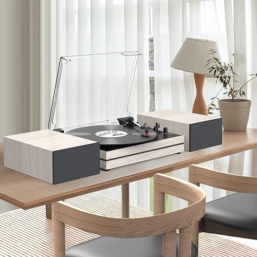 Miniatura 9 de Tocadiscos para vinilos con altavoces externos, tocadiscos retro para discos de vinilo, altavoces estéreo duales, reproductores de vinilo LP,