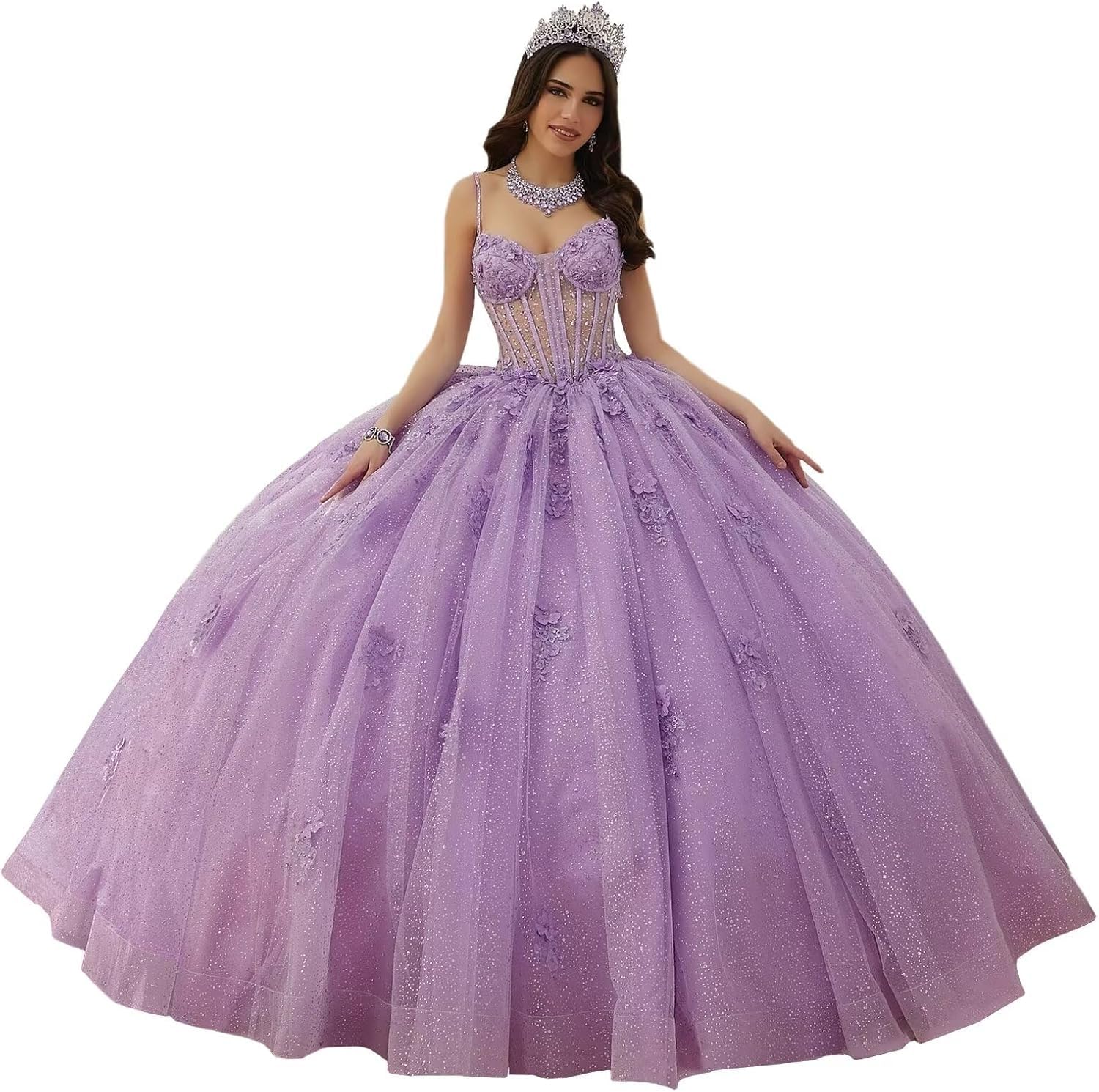Vestidos de quinceañera con Tirantes Finos, Vestidos de Tul Brillante para Adolescentes MT041