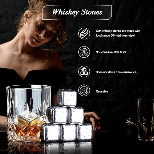 Miniatura 5 de DIOXADOP - Juego de regalo de piedras de whisky y vasos de whisky, 8 piedras naturales de whisky 1 vaso de whisky de cristal con tarjeta de