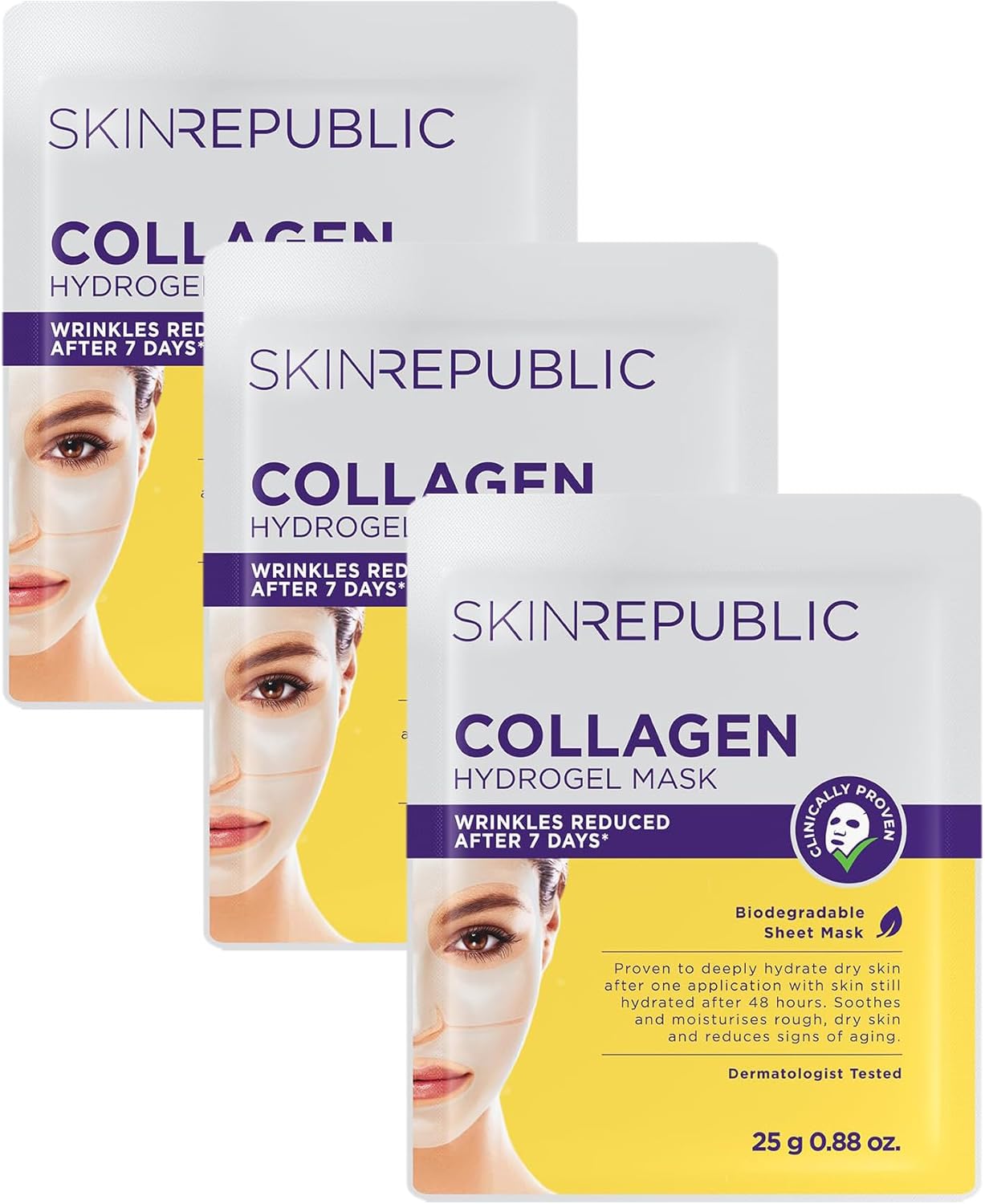 Skin Republic Collagen Hydrogel Face Mask, For Younger Looking Skin, Reveals a Radiant Complexion, 25g (Pack of 3)