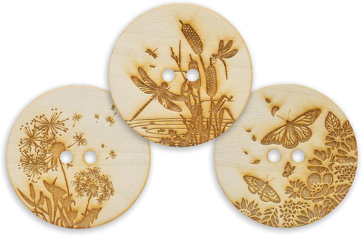Summer-Ray 30pcs 2.36" (60mm) Engraved Wooden Button Sewing DIY Craft (Nature)