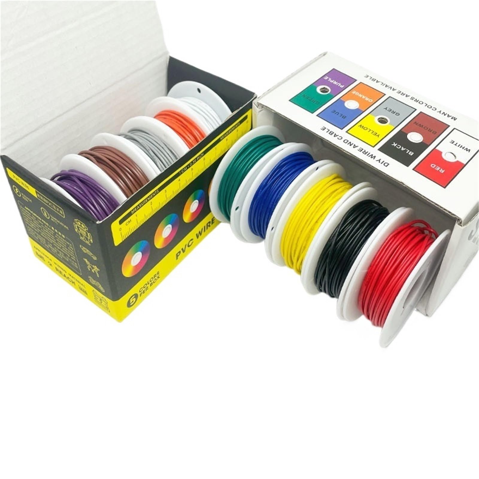 Cable electrónico 1007 C, mezcla de 5 colores, 16-30A WG, cobre estañado for electrónica, bricolaje, automotriz -Cable de silicona trenzado de cobre estañado(1007 White Box 2,16 A WG 5m x 5 roll)