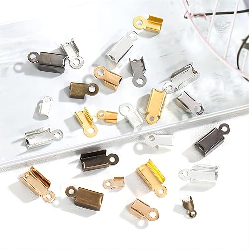 Miniatura 5 de 200 puntas de extremo de cable plegables, tapas de extremo plegables de cuero, puntas de cierre de cinta de cuero, conector de joyería para