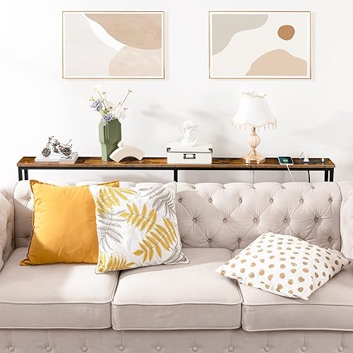 Miniatura 4 de HOOBRO Mesa consola estrecha de 63 pulgadas con estación de carga, mesa de sofá de 5.9 pulgadas con 2 tomas de corriente y puertos USB, mesas de