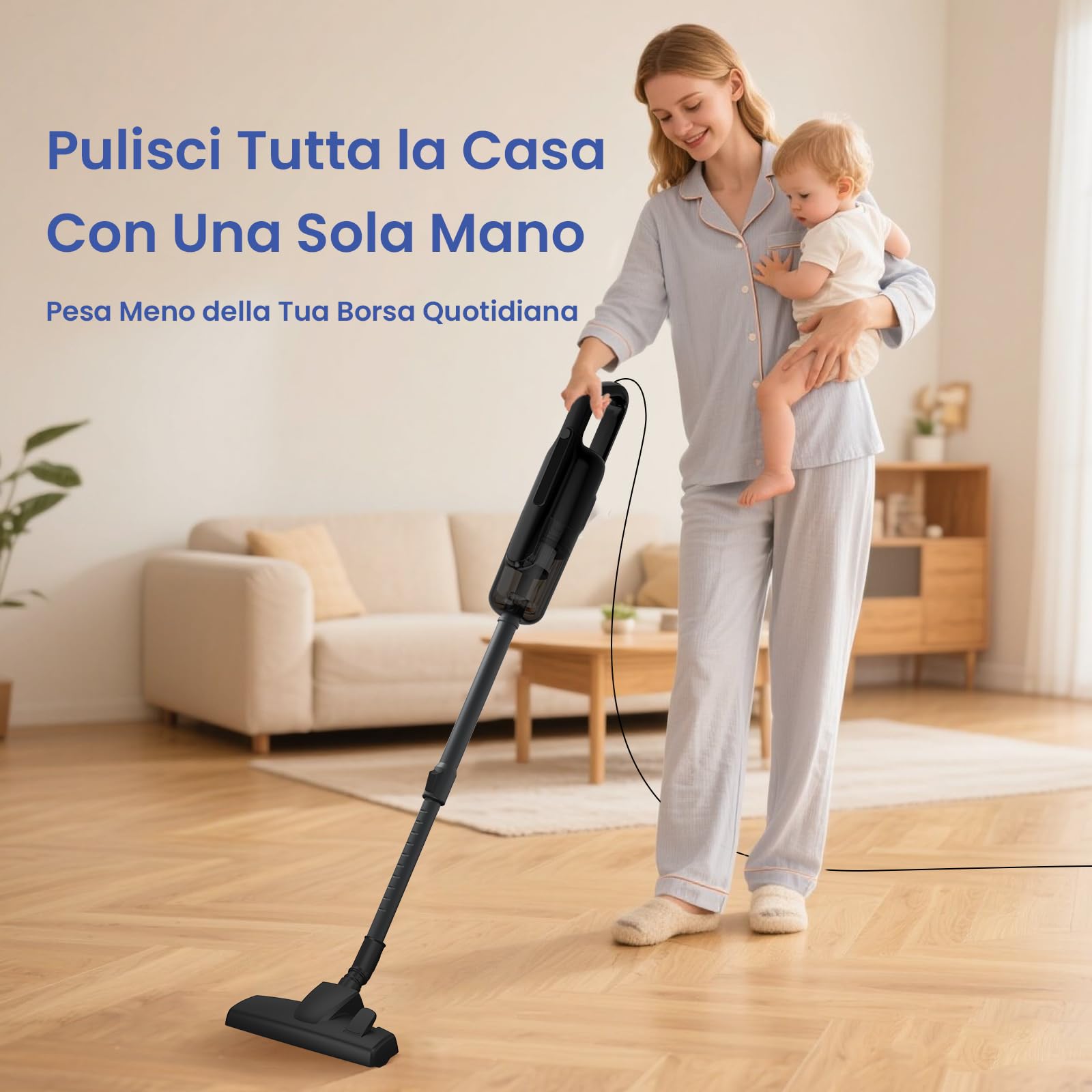 VersLife C8PRO Aspirapolvere con Filo, Scopa Elettrica 30KPa 600W con Bocchetta Senza Spazzola, Aspirapolvere Potente con Cavo da 5M, Filtro HEPA, Tubo Telescopico, per Pavimenti, Tappeti e Tende