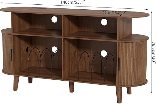 Miniatura 7 de Soporte grande redondo para tocadiscos con estación de carga y puertos USB, gabinete de almacenamiento para discos de vinilo, mesa para tocadiscos