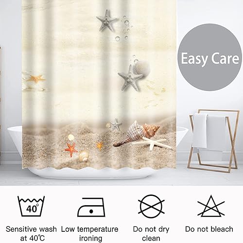 Miniatura 7 de Decoreagy Juego de cortinas de ducha de playa, cortinas de baño con diseño de conchas de mar, tela impermeable con 12 ganchos, 72 x 72 pulgadas