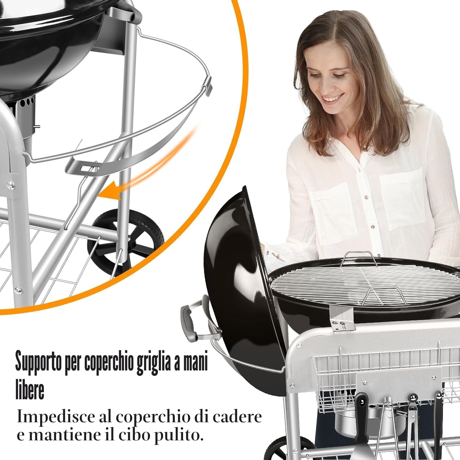GFTIME Tavolo da Grill in Acciaio Inox Carrello da Grill per Weber 47 cm & 57 cm Original Kettle, Premium, Master Touch, Jumbo Joe Barbecue a Carbonella, Performer Barbecue a Carbonella con Supporto