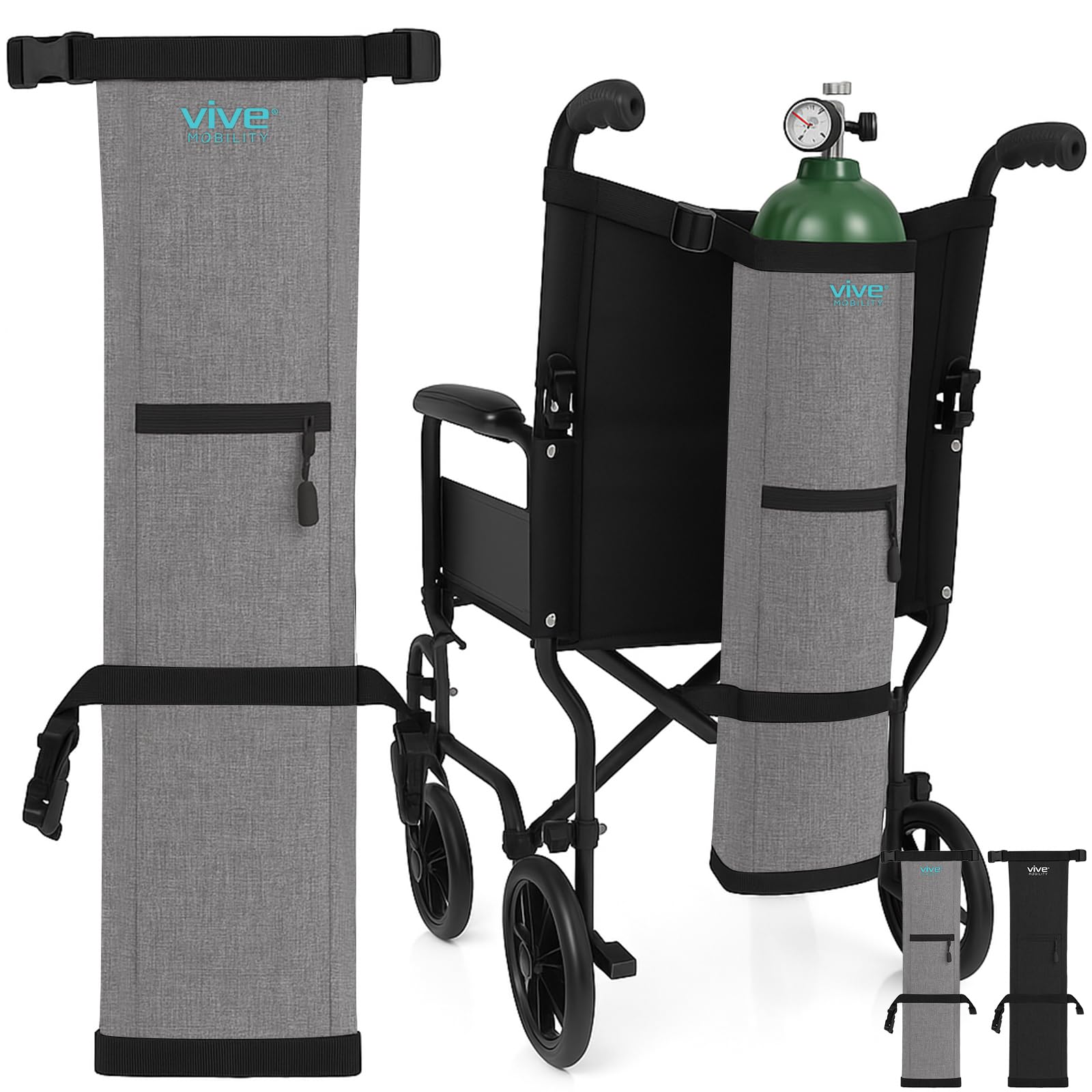 Vive Oxygen Tank Holder for Wheelchair - Portable Medical Cylinder Backpack for Travel - Carrier Accessories Bag for Walker, Rollator, Scooter - Case Fits Canister Sizes M2, M4, M6, M9, C, D, E