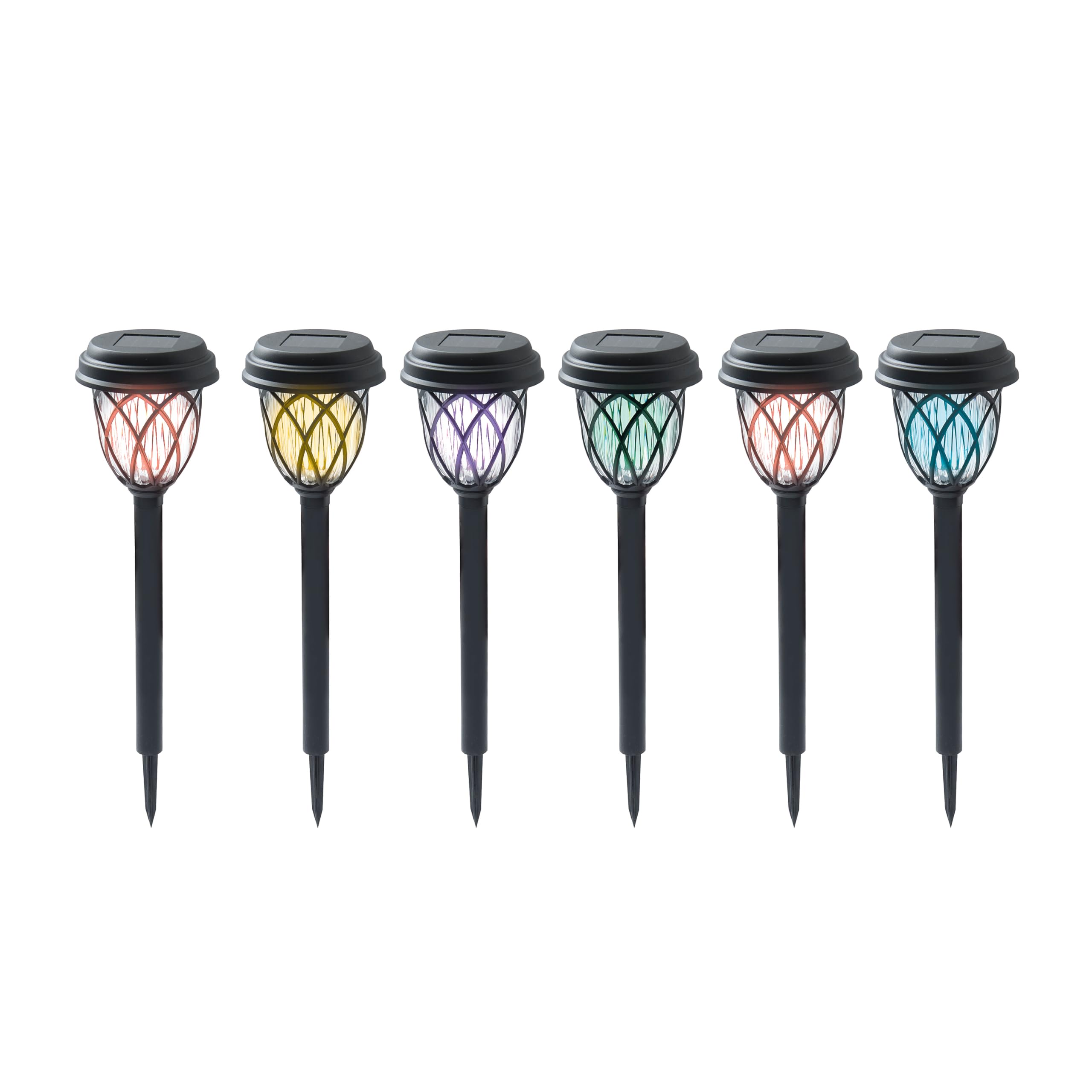 Coopers Of Stortford Black - Set Of 6 Colour-Changing Solar Path Lights - Vibrant Light Show - Solar-Powered Stake Lights - Cycling Yellow, Purple, Green, Blue & Red - Garden, Pathway & Driveway Lighting