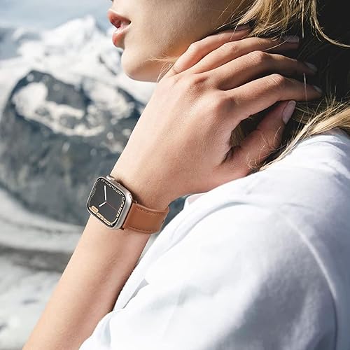 Vista 9 de Correa de cuero compatible con bandas de Apple Watch de 38 mm, 40 mm, 41 mm, 42 mm, Serie 10, elegante correa de repuesto de cuero genuino de grano
