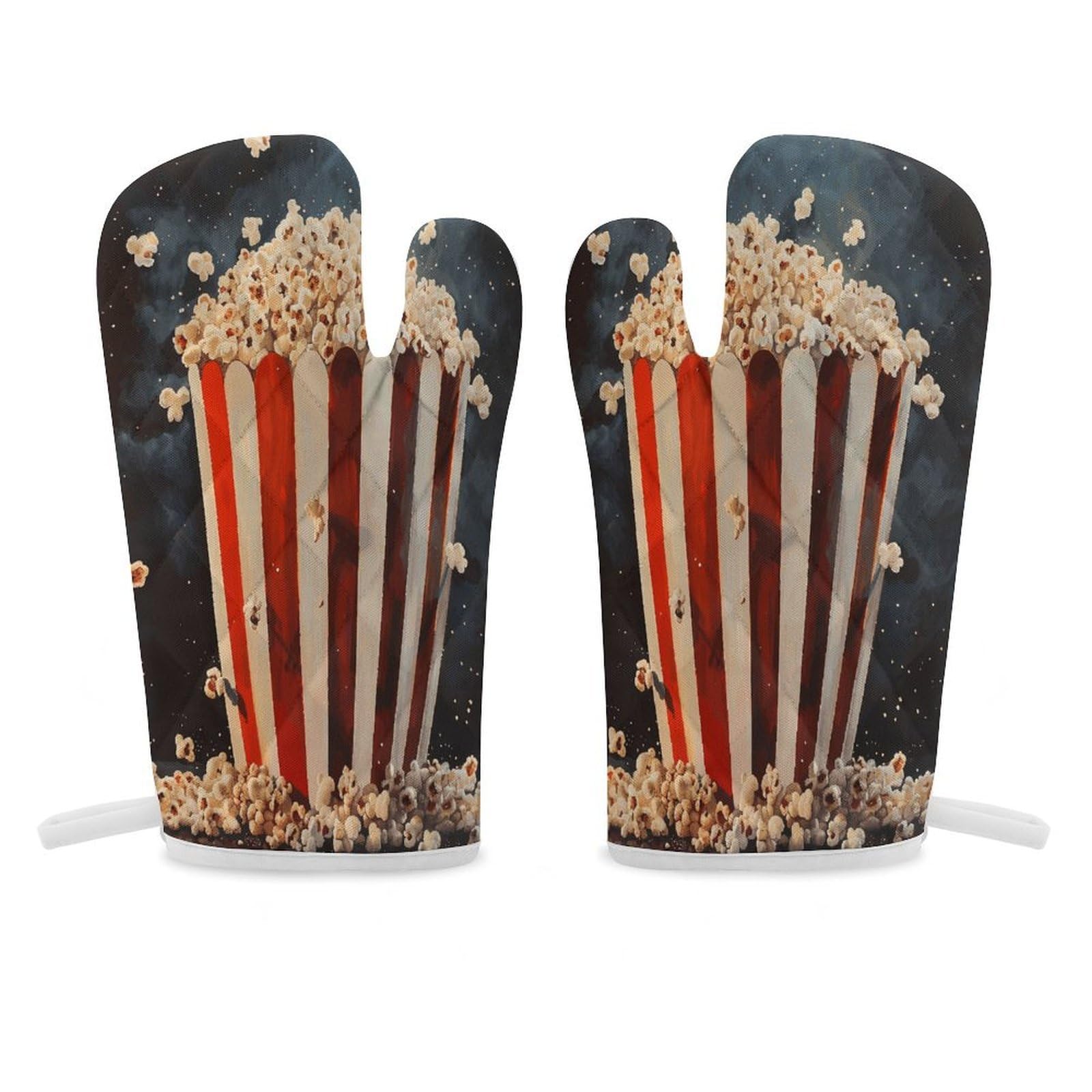 Popcorn Print Oven Mitt Heat Resistant Potholder Set,Durable Oven Gloves for Gifts,Glove Pot Holder for Cooking Baking Grilling BBQ