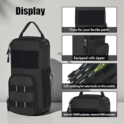 Miniatura 4 de LAKE OF FIRE Bolsa de herramientas pequeña de 12 pulgadas para hombres con múltiples bolsillos, organizador de bolsa de herramientas resistente al