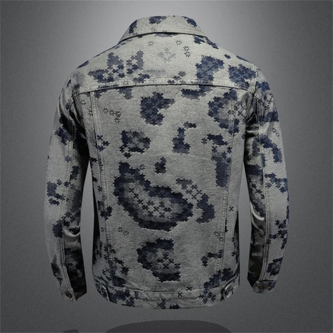 Męskie wiosenne żakardowe społeczne hip-hop streetwear kowbojskie płaszcze retro kurtka dżinsowa