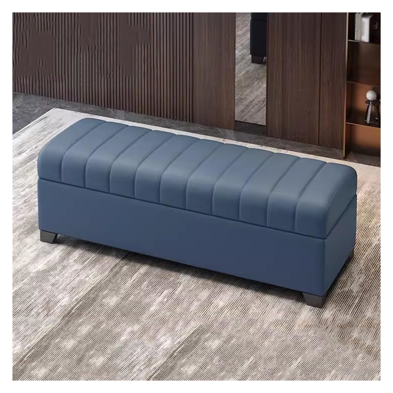 ZHANGshouf Large Blue Faux Leather Storage Ottoman Bench for Bedroom and Living Room Modern Rectangle Storage Bench for Entryway 60CM