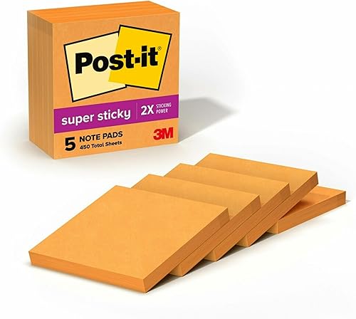Notas superadhesivas de Post-it, 3 x 3 pulgadas, Anaranjado Neón