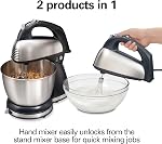 Hamilton Beach Classic Stand and Hand Mixer for Baking, 4 Quart Stainless Steel Bowl, 6 Speeds, 250W, 5 Attachments, QuickBurst™, Black and Stainless (64651)