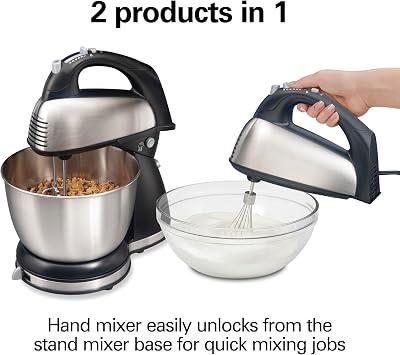 هاميلتون بيتش كلاسيك ستاند وخلاط اليد ، 4 كوارت ، 6 السرعات مع QuickBurst ، Bowl Rest ، 290 Watts Peak Power ، Black and Stainless