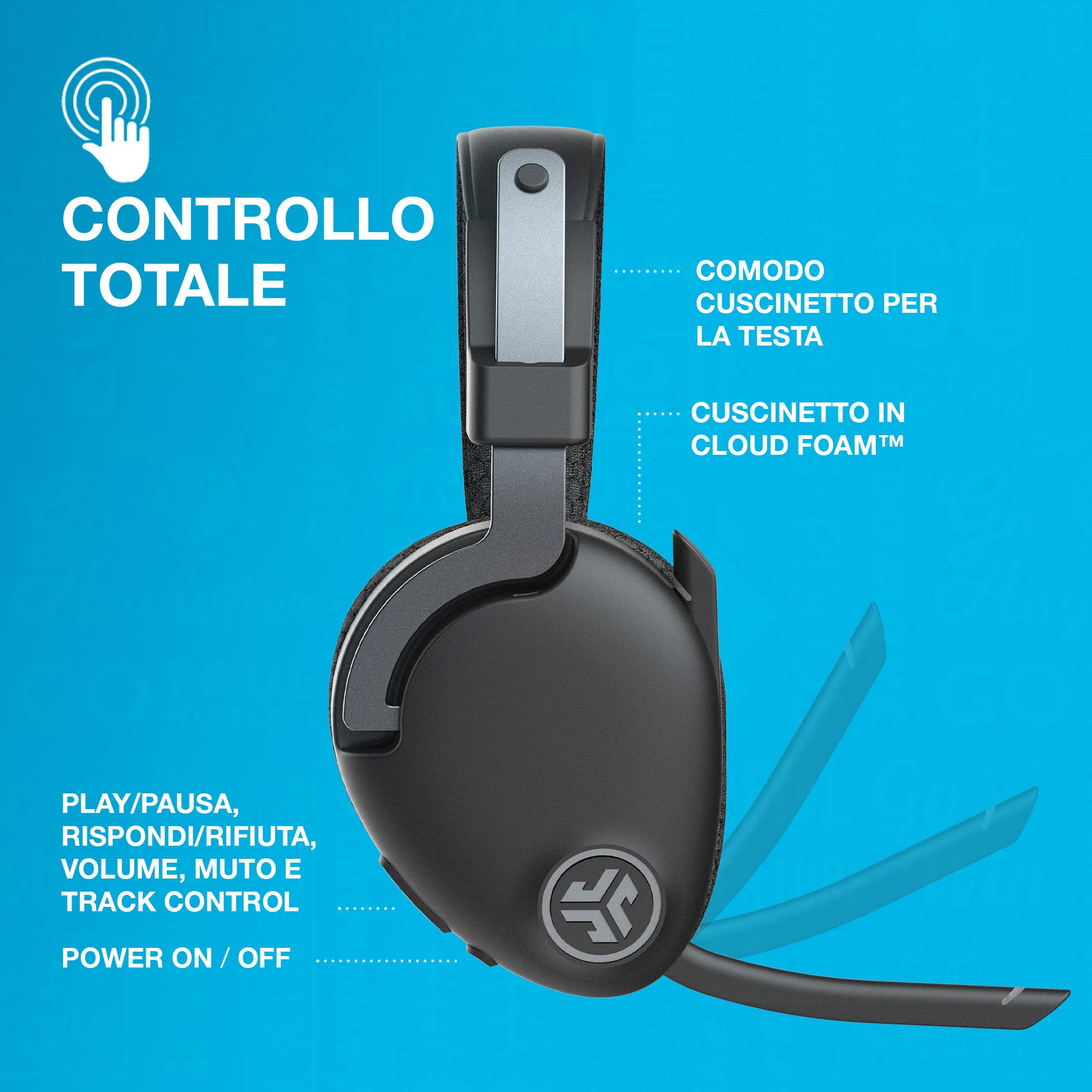 JLab JBuds Work Cuffie Wireless con Microfono - over-ear 60+h | Cuffie per Computer, Cablate o Wireless, Auricolare Bluetooth Multipunto per Laptop, Squadre, Ufficio