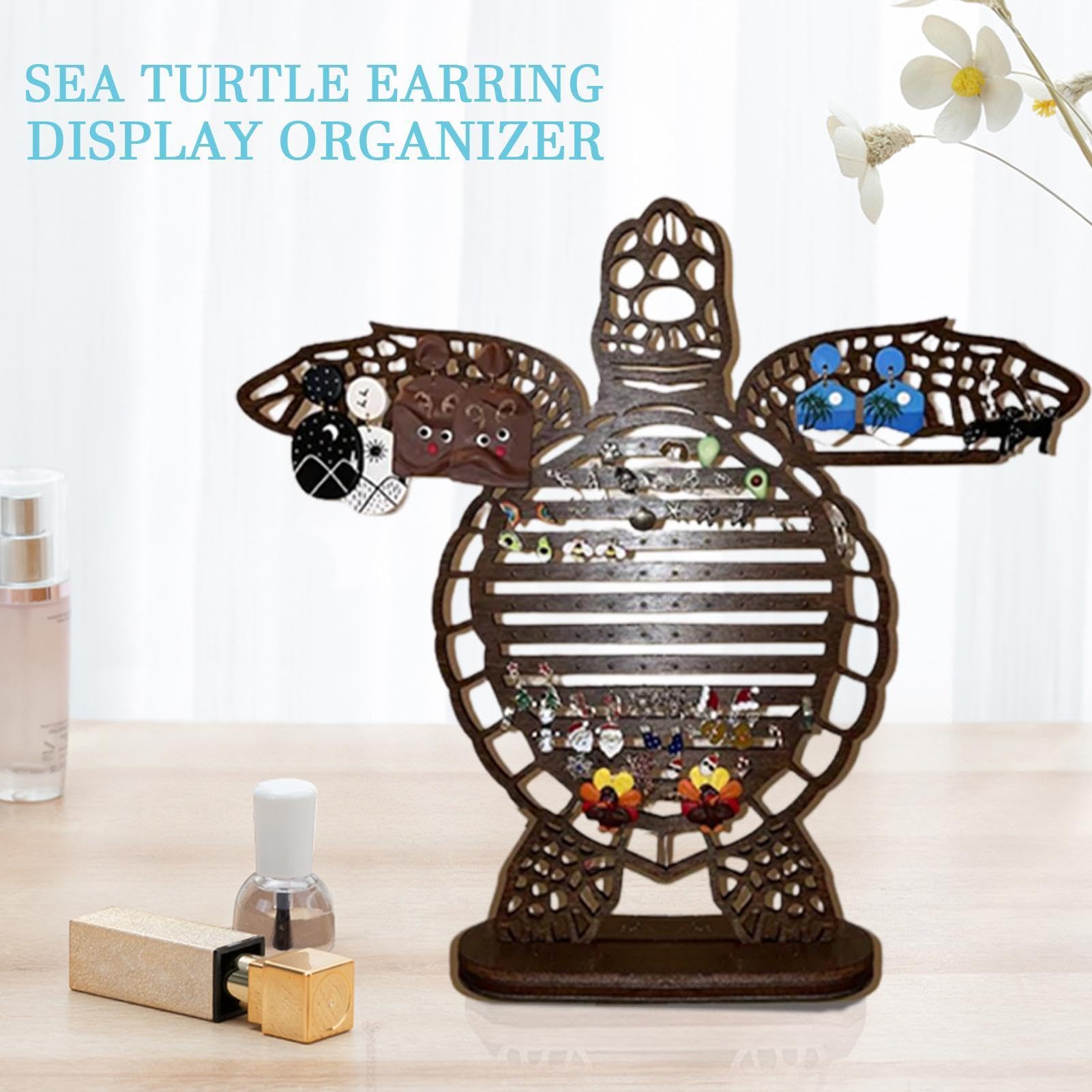 Sea Turtle Earring Holder - Wooden Display Stand For Stud Earrings