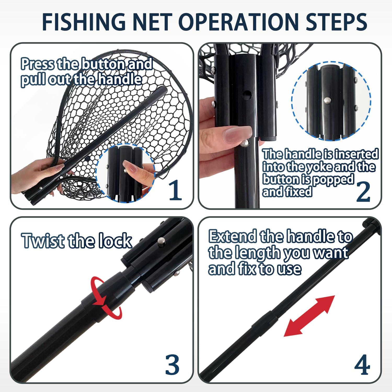 All Metal Telescoping Rubber Fishing Net with Handle Length: 59" Depth:19.7" Hoop: 26"x18" Large Silicone Fish Landing Net Pier/Kayak/Fishpond/Saltwater/Salmon Extendable Fishing Gear