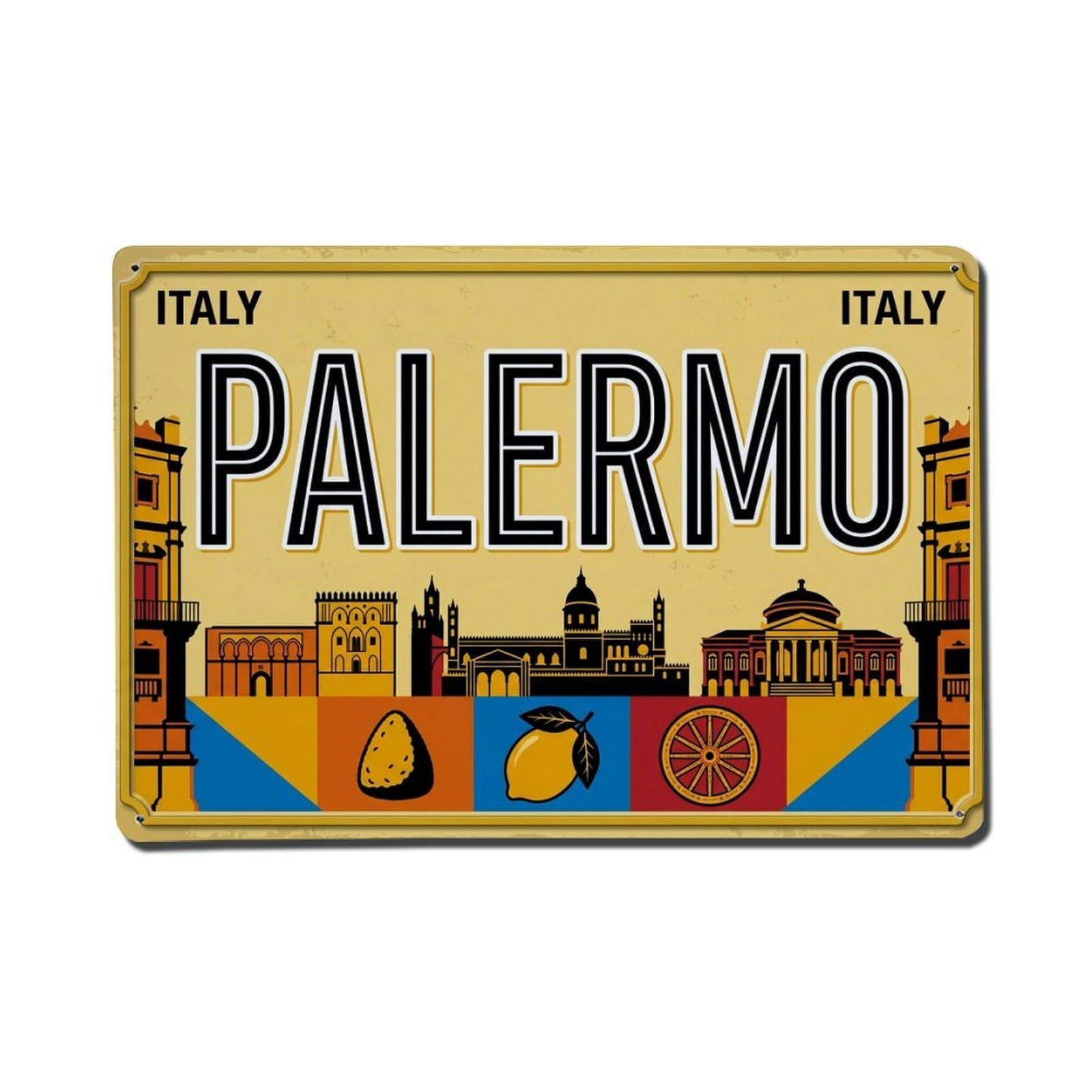 Xanthor Style Vintage Travel Palermo Italy Cathedral Market Metal Tin Sign