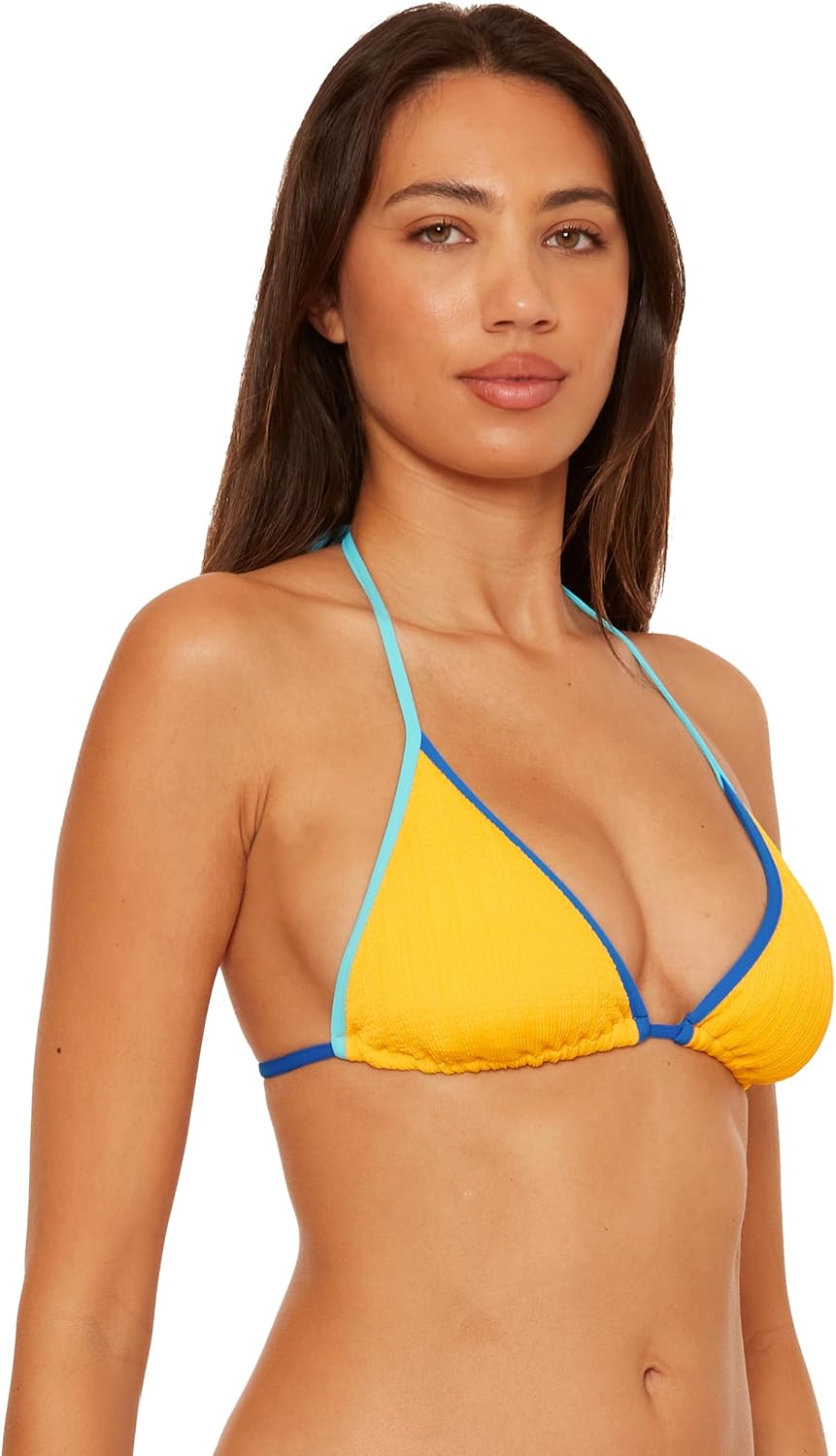 BECCA Women's Crinkle Crush Triangle Bikini Top, Adjustable, Tie Back, Swimwear Separates for Women