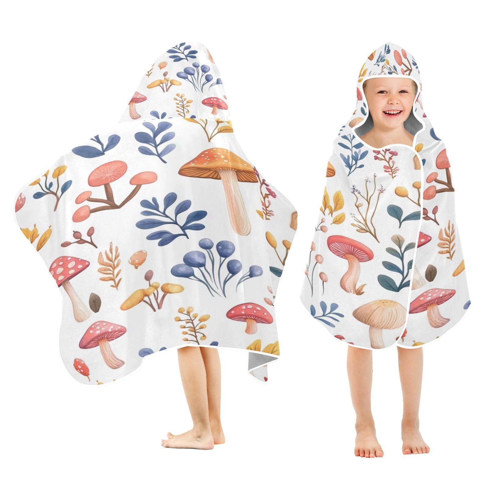 Kigai Flower Mushroom Hooded Beach Towel for Kids Soft Absorbent Quick Dry Bath Towel with Hood Lightweight Toddler Shower Pool Bath Wrap for Boys Girls
