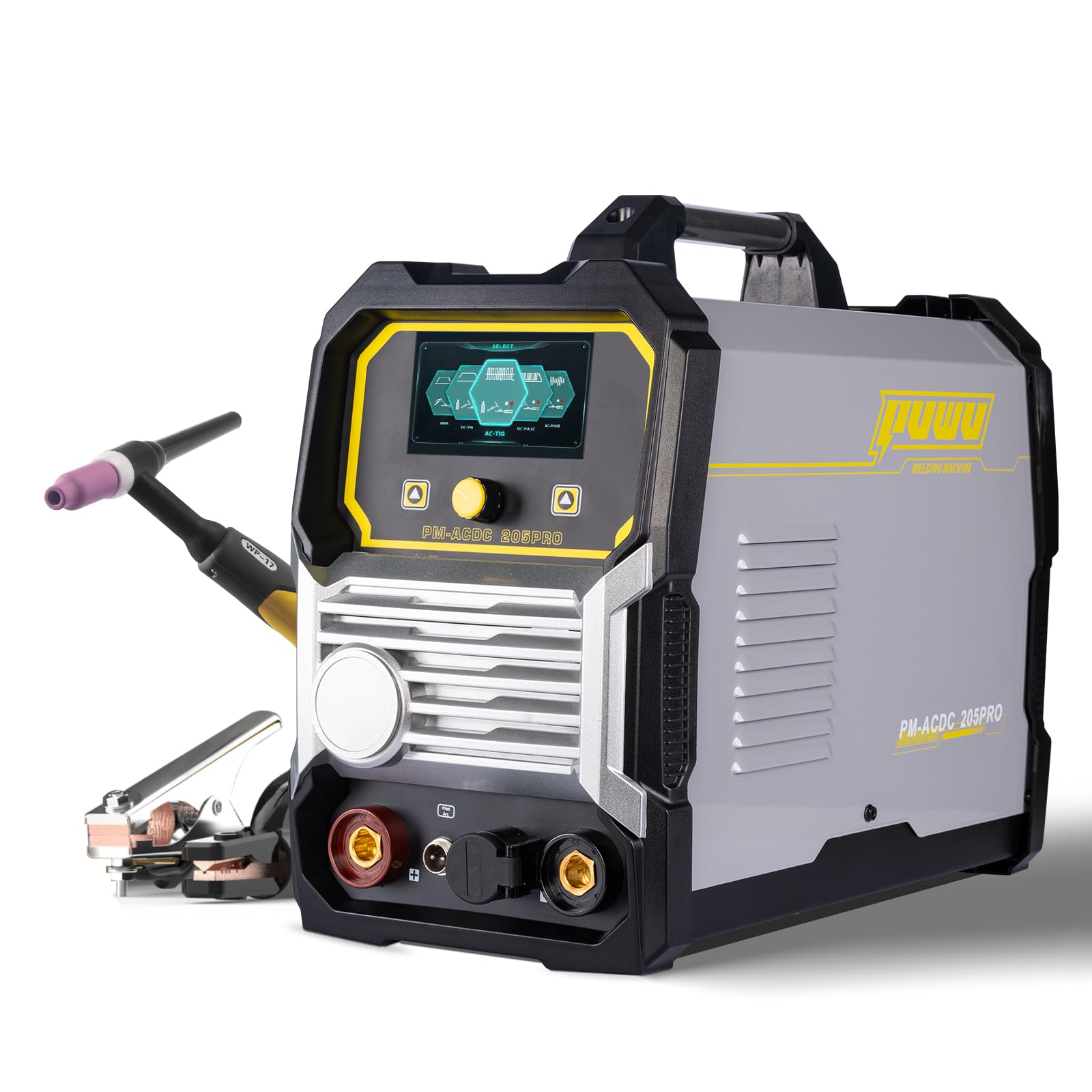 Soldadora TIG de aluminio CA/CC de 205 amperios, máquina de soldadura multiproceso 6 en 1, CA TIG/DC TIG/pulso CA/pulso CC/MMA/STICK/SPOT TIG, 110V/220V de doble voltaje, máquina soldadora ACDC