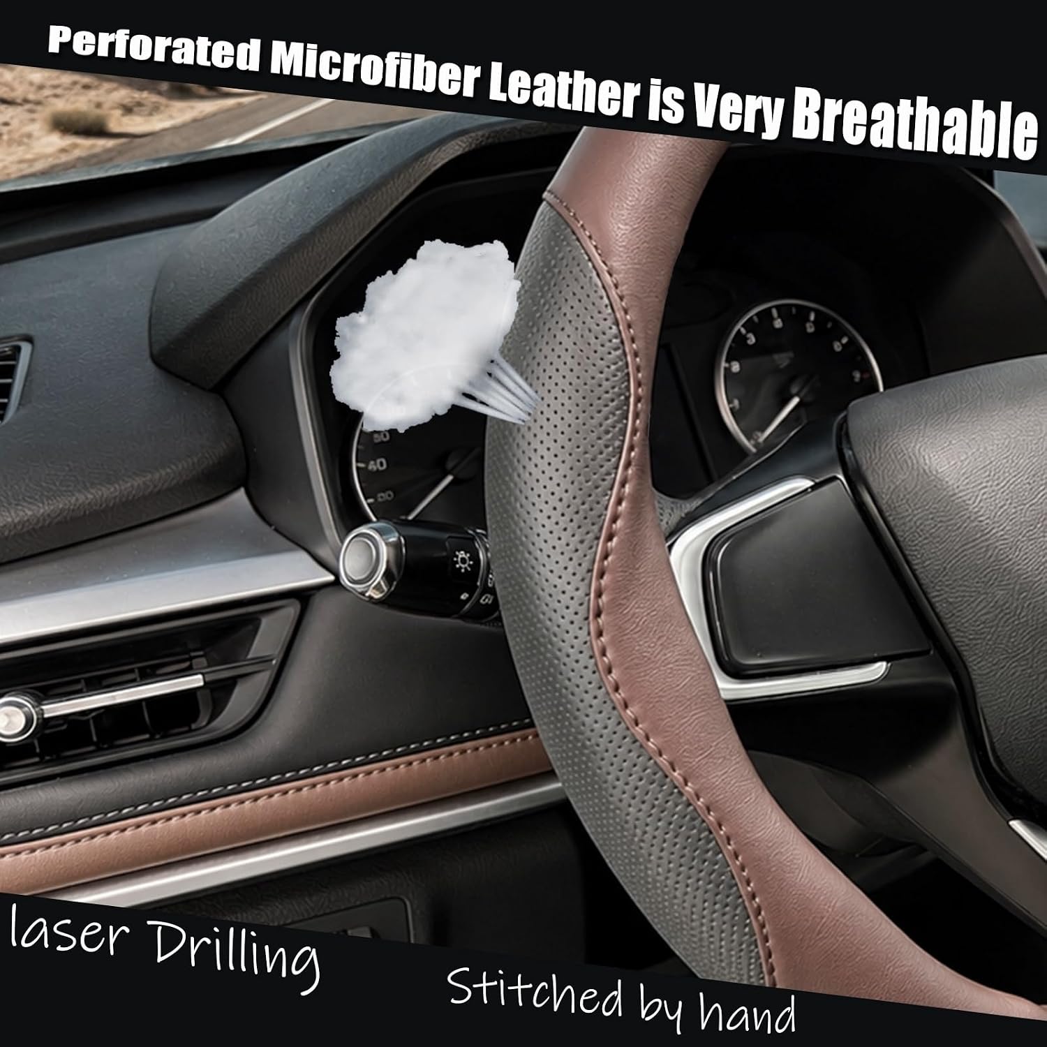D Shaped Car Steering Wheel Cover 14.5"-15", Non-Folding Packaging image 4
