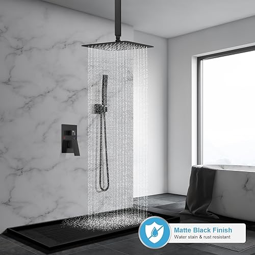 Miniatura 25 de Juego de grifo de ducha cuadrado para baño, cabezal de ducha de lluvia y mango, accesorios de ducha montados en la pared con válvula de ducha y kit